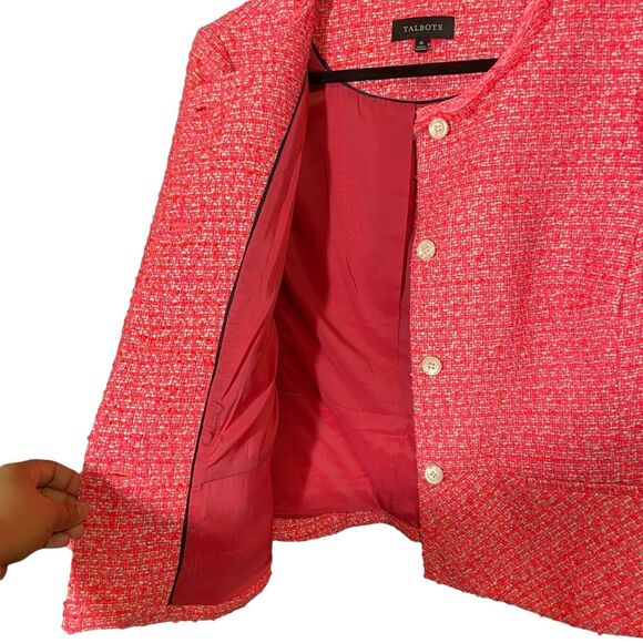 Talbots Hot Pink Boucle Tweed Button Up Blazer Size 16W 1X Corpcore Barbie - Picture 7 of 8